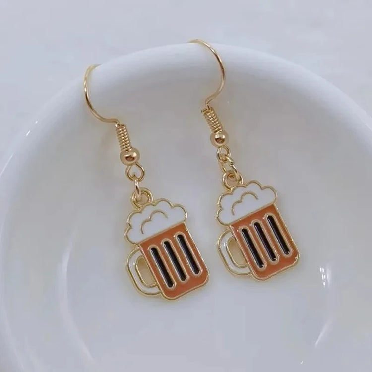 Wine Earrings, Beer Earrings, Handmade Asymmetric Earrings Jewelry Mini Food Jewelry Gifts for Wine and Beer Lovers