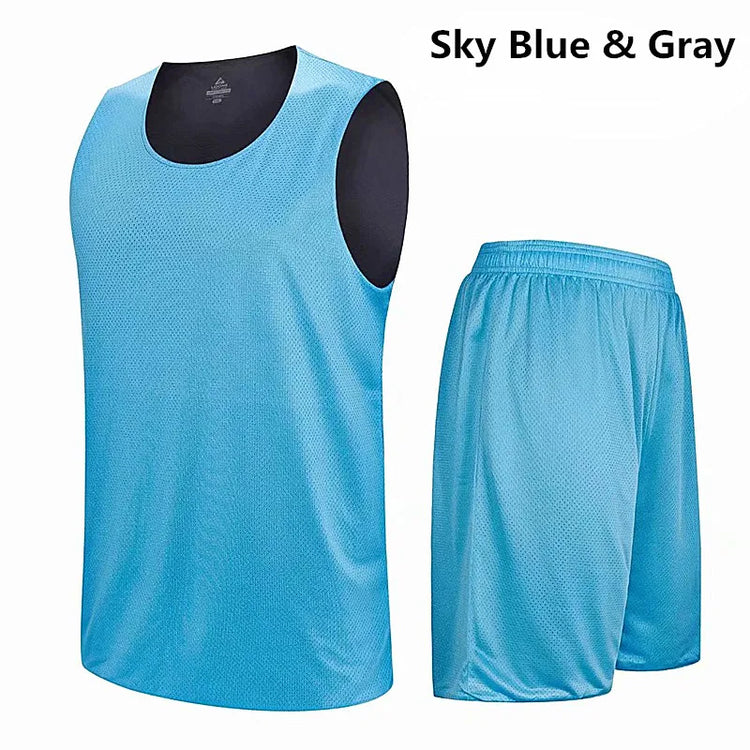 Double-Sided Wearable Basketball Jersey Sets Uniforms Sports Clothing Breathable Quick Dry Men Kids Basketball Training Suits