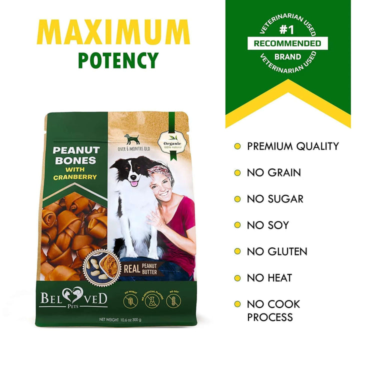Dog Peanut Butter Bones with Cranberry Rawhide Free Chew Treats Pet Natural Mini & Big Organic Snacks Healthy Collagen & Bulk Best Chews for Small & Large Dogs