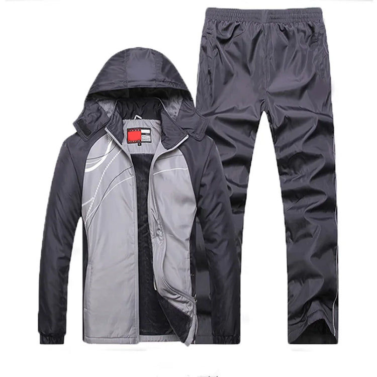 New Winter Sets plus Velvet Men Sport Suits Sportswear Set Fitness Warm Tracksuit Zip Pocket Casual Suit Male&