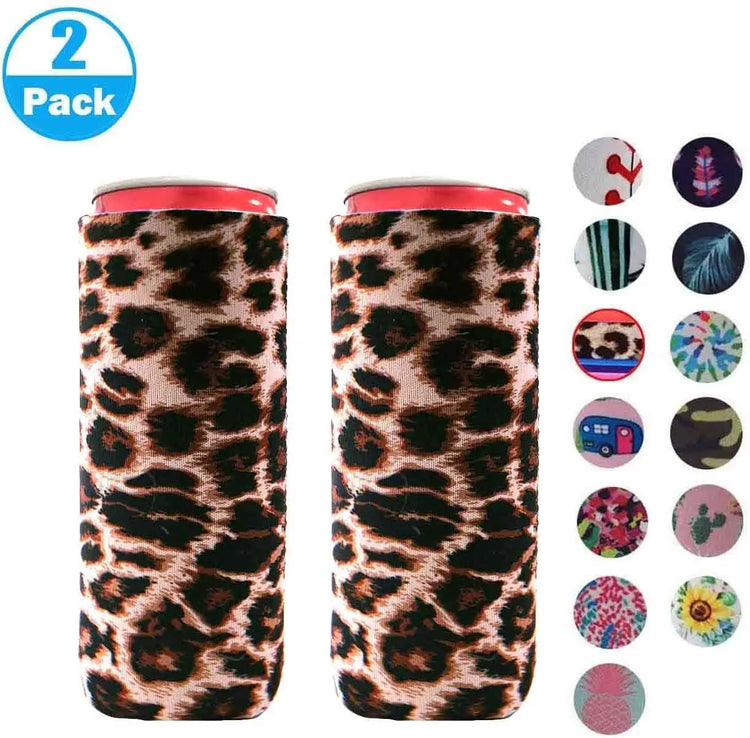 2Pack Skinny Can Cooler Bag, Wine Cooler Bag Beer Cooler for Bottles and Cans Colourful Neoprene Beer Coolies Beer Holders 12Oz