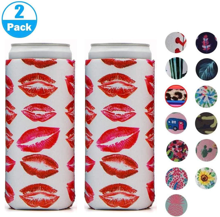 2Pack Skinny Can Cooler Bag, Wine Cooler Bag Beer Cooler for Bottles and Cans Colourful Neoprene Beer Coolies Beer Holders 12Oz