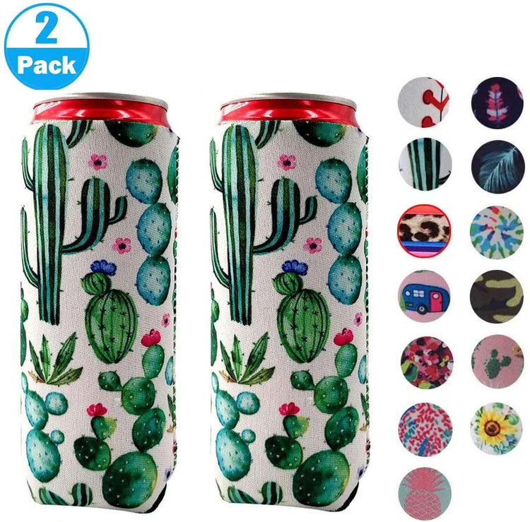 2Pack Skinny Can Cooler Bag, Wine Cooler Bag Beer Cooler for Bottles and Cans Colourful Neoprene Beer Coolies Beer Holders 12Oz