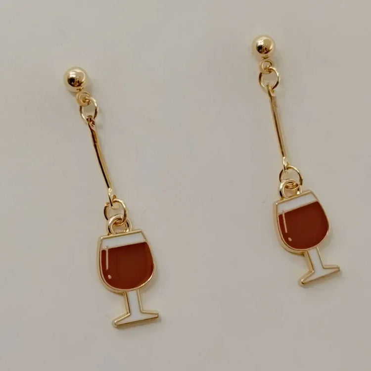 Wine Earrings, Beer Earrings, Handmade Asymmetric Earrings Jewelry Mini Food Jewelry Gifts for Wine and Beer Lovers