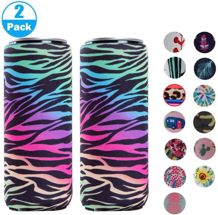 2Pack Skinny Can Cooler Bag, Wine Cooler Bag Beer Cooler for Bottles and Cans Colourful Neoprene Beer Coolies Beer Holders 12Oz