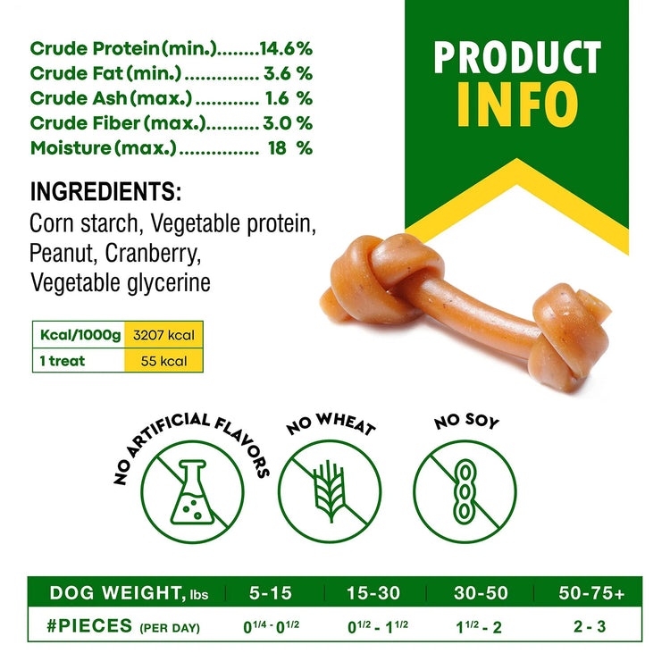 Dog Peanut Butter Bones with Cranberry Rawhide Free Chew Treats Pet Natural Mini & Big Organic Snacks Healthy Collagen & Bulk Best Chews for Small & Large Dogs