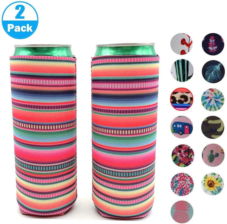2Pack Skinny Can Cooler Bag, Wine Cooler Bag Beer Cooler for Bottles and Cans Colourful Neoprene Beer Coolies Beer Holders 12Oz