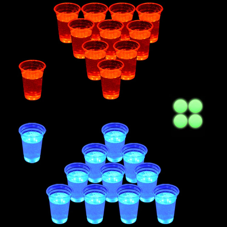 The Dark Beer Pong Set,Beer Pong Party Cup Set, LED Beer Pong Cups and Glow-In-The-Dark Balls,16 Oz,22 Set