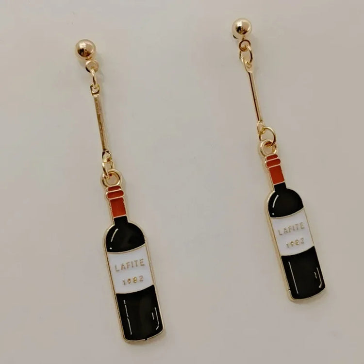 Wine Earrings, Beer Earrings, Handmade Asymmetric Earrings Jewelry Mini Food Jewelry Gifts for Wine and Beer Lovers