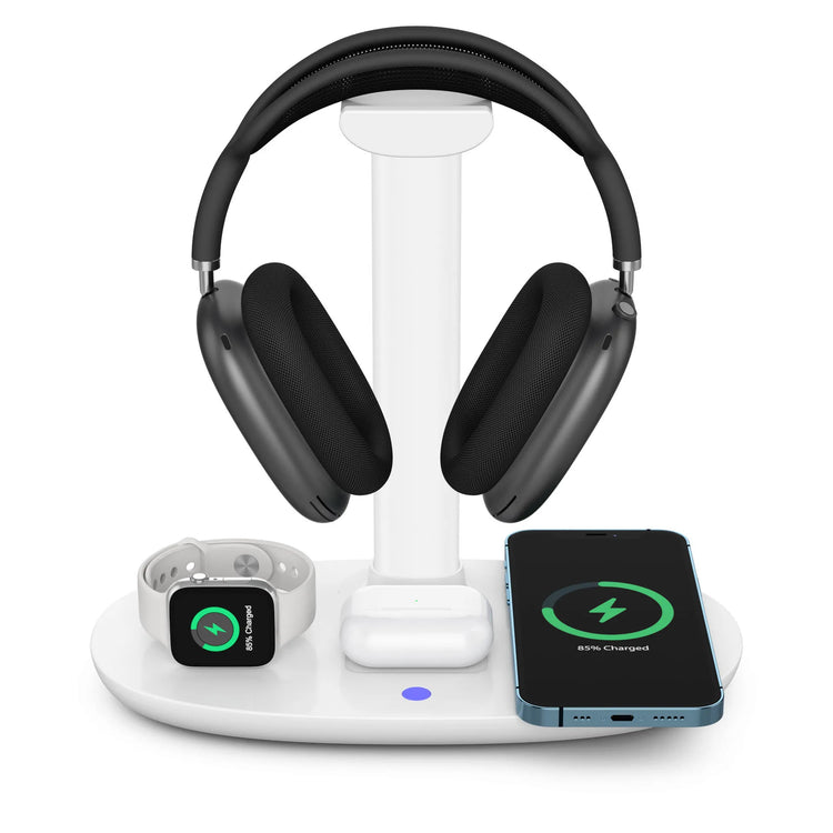 Headphone Stand with 4 in 1 Wireless Charger -Headset Holder & Station Dock for Apple Watch, Airpods Max/Pro/2/ Iphone 15/14/13