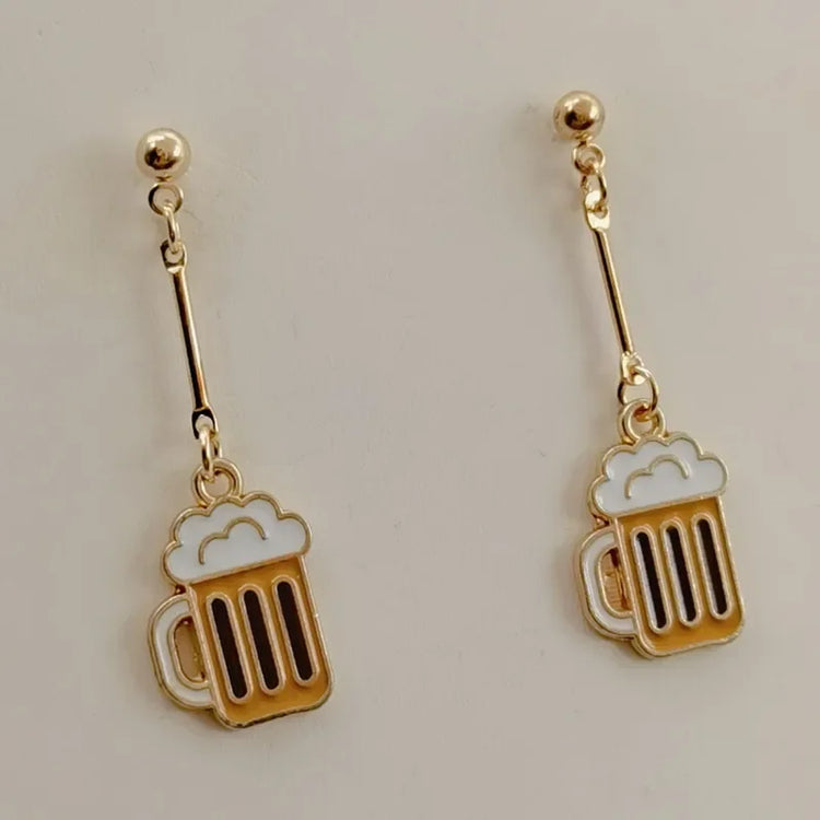 Wine Earrings, Beer Earrings, Handmade Asymmetric Earrings Jewelry Mini Food Jewelry Gifts for Wine and Beer Lovers