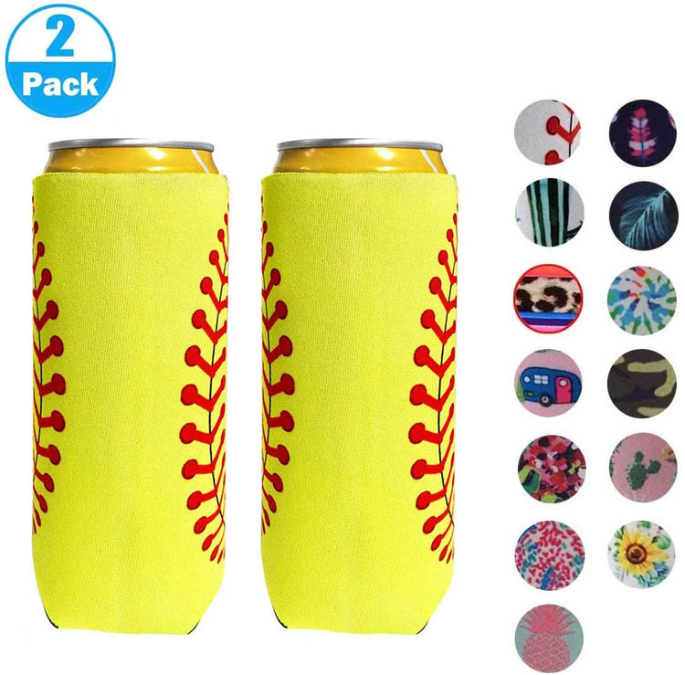 2Pack Skinny Can Cooler Bag, Wine Cooler Bag Beer Cooler for Bottles and Cans Colourful Neoprene Beer Coolies Beer Holders 12Oz