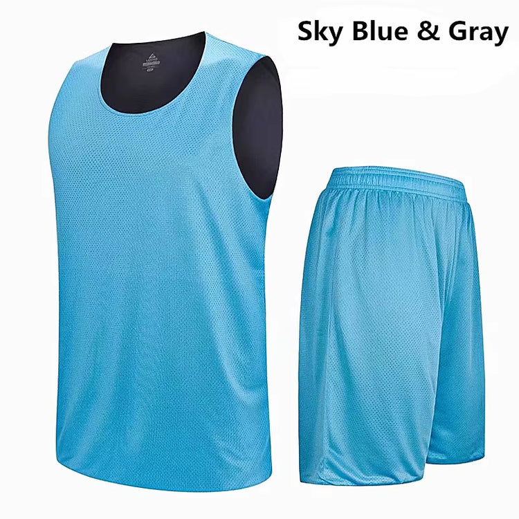 Double-Sided Wearable Basketball Jersey Sets Uniforms Sports Clothing Breathable Quick Dry Men Kids Basketball Training Suits