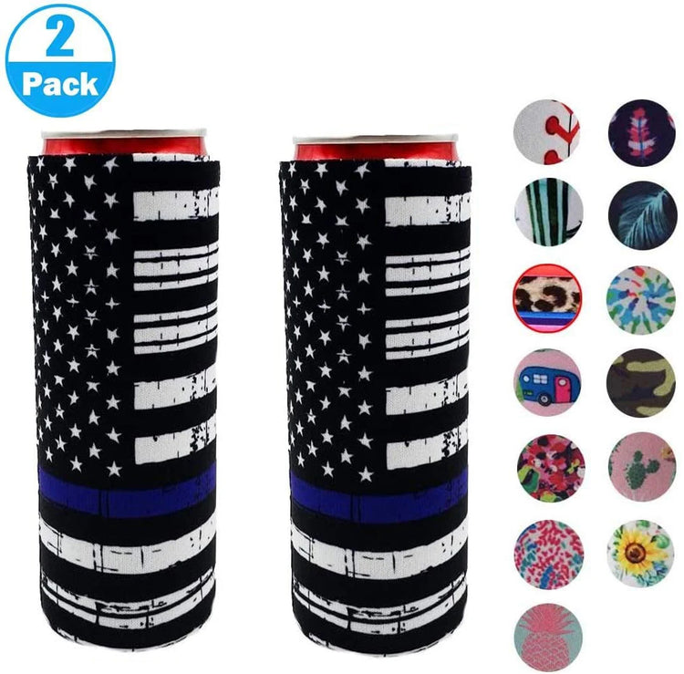 2Pack Skinny Can Cooler Bag, Wine Cooler Bag Beer Cooler for Bottles and Cans Colourful Neoprene Beer Coolies Beer Holders 12Oz
