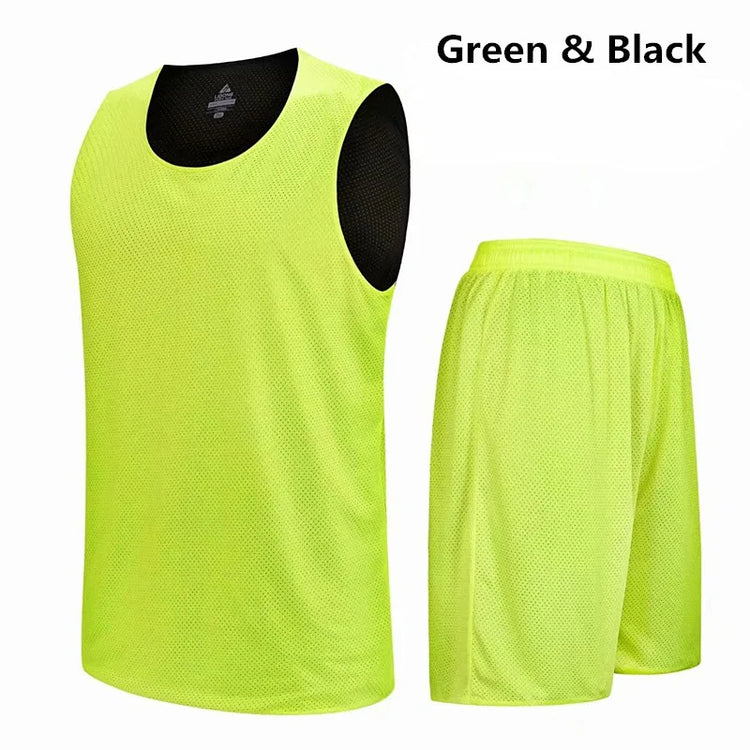Double-Sided Wearable Basketball Jersey Sets Uniforms Sports Clothing Breathable Quick Dry Men Kids Basketball Training Suits