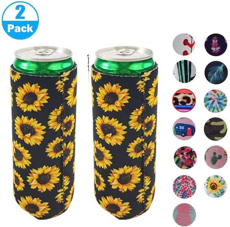 2Pack Skinny Can Cooler Bag, Wine Cooler Bag Beer Cooler for Bottles and Cans Colourful Neoprene Beer Coolies Beer Holders 12Oz