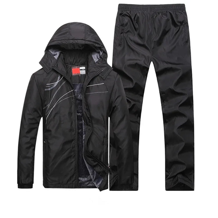 New Winter Sets plus Velvet Men Sport Suits Sportswear Set Fitness Warm Tracksuit Zip Pocket Casual Suit Male&