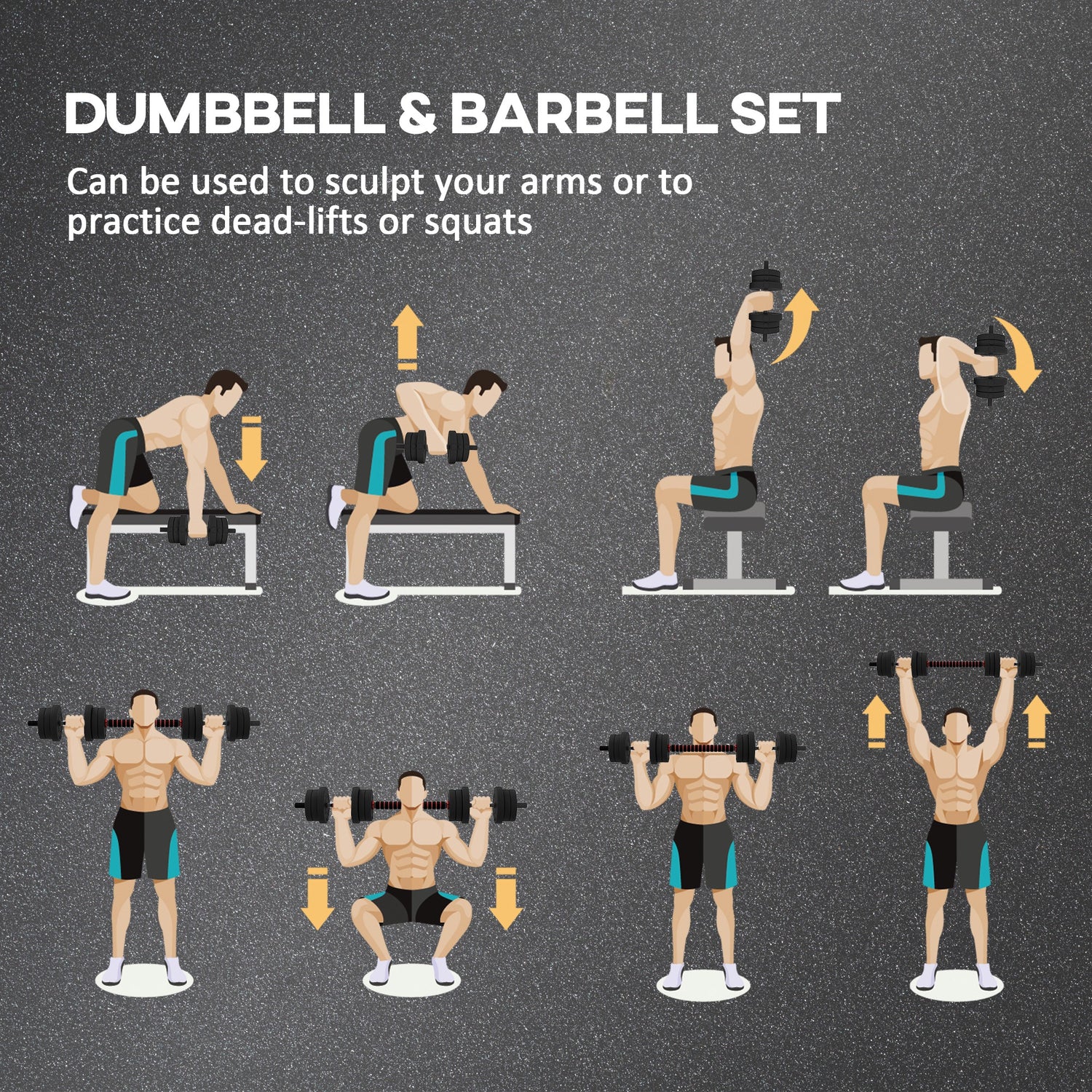 20kg 2 IN 1 Adjustable Dumbbells Weight Set, Dumbbell Hand Weight Barbell for Body Fitness, Lifting Training for Home, Office, Gym, Black by HOMCOM-2
