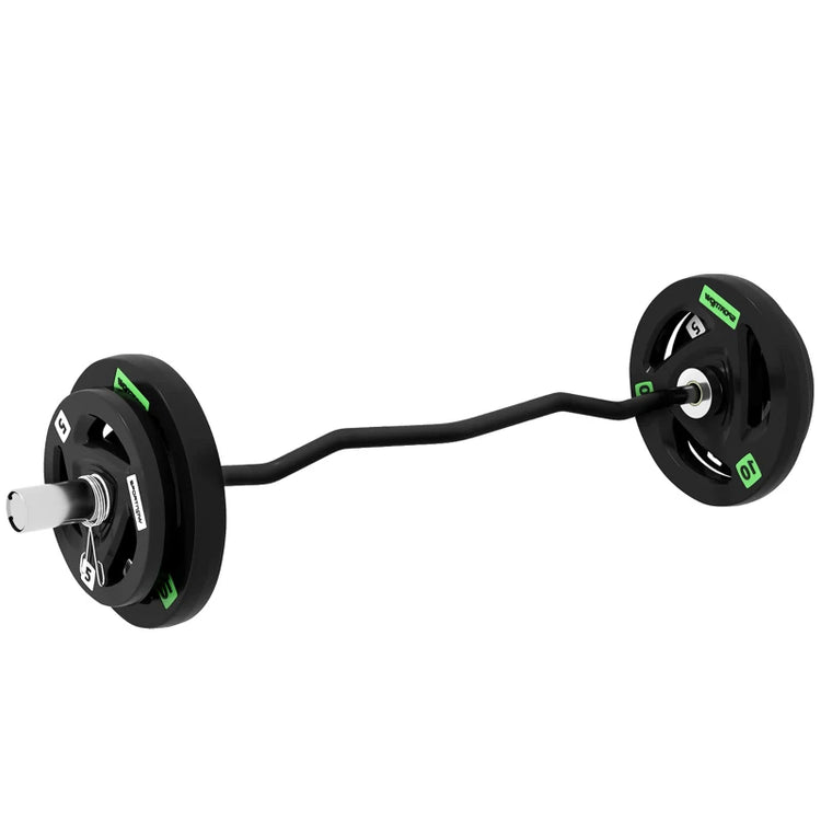 SPORTNOW Olympic EZ Curl Bar with 30kg Weight Plates, Barbell Bar for 5cm Weight Plates with Spring Clips, Home Gym Weight Lifting Bar, 120cm, 38kg-0