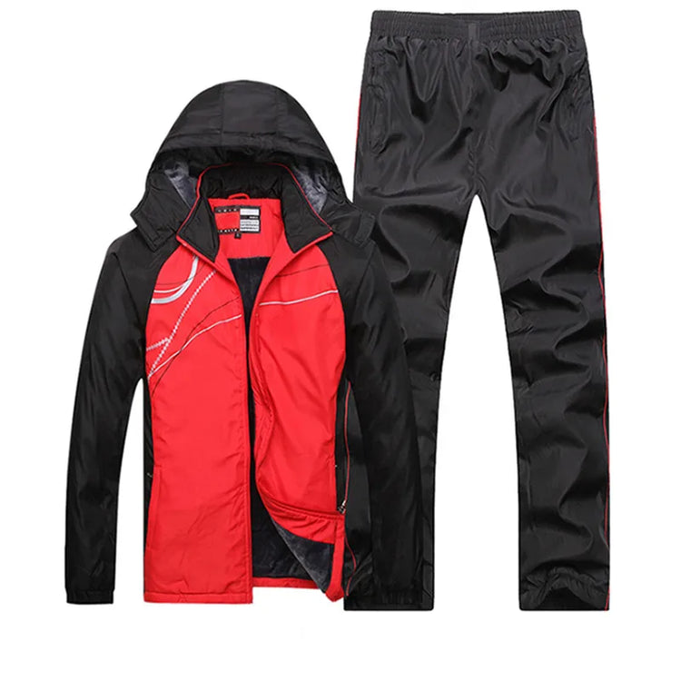 New Winter Sets plus Velvet Men Sport Suits Sportswear Set Fitness Warm Tracksuit Zip Pocket Casual Suit Male&