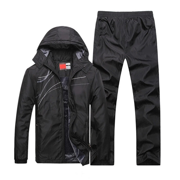 New Winter Sets plus Velvet Men Sport Suits Sportswear Set Fitness Warm Tracksuit Zip Pocket Casual Suit Male&