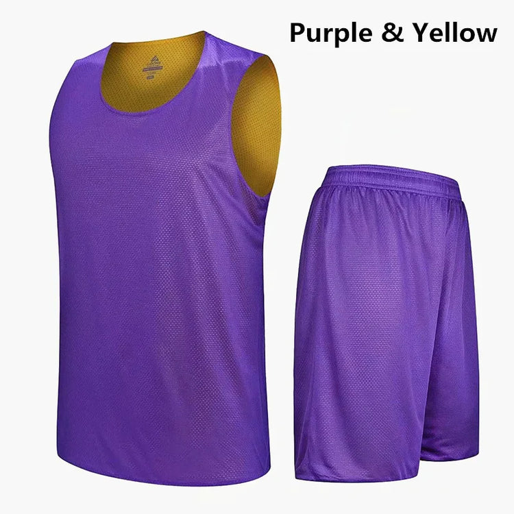 Double-Sided Wearable Basketball Jersey Sets Uniforms Sports Clothing Breathable Quick Dry Men Kids Basketball Training Suits