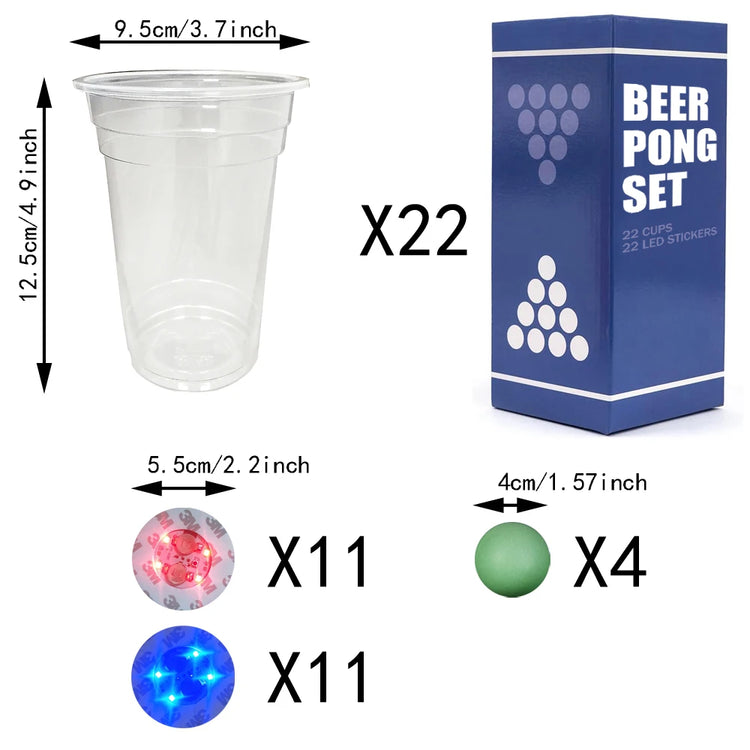 The Dark Beer Pong Set,Beer Pong Party Cup Set, LED Beer Pong Cups and Glow-In-The-Dark Balls,16 Oz,22 Set