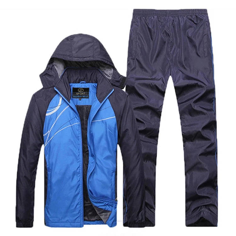 New Winter Sets plus Velvet Men Sport Suits Sportswear Set Fitness Warm Tracksuit Zip Pocket Casual Suit Male&