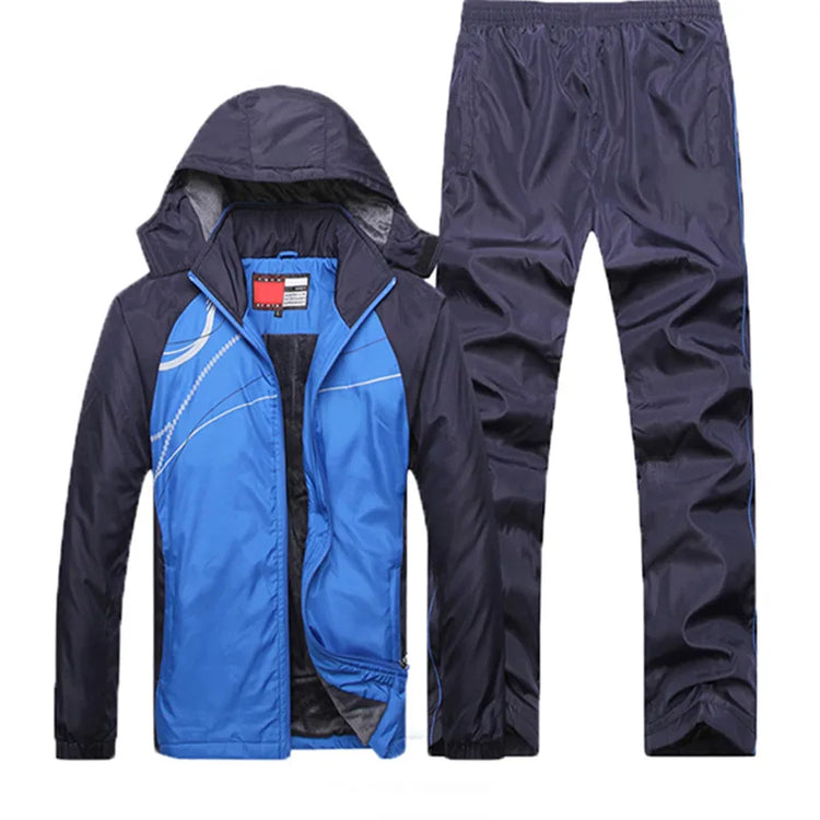 New Winter Sets plus Velvet Men Sport Suits Sportswear Set Fitness Warm Tracksuit Zip Pocket Casual Suit Male&