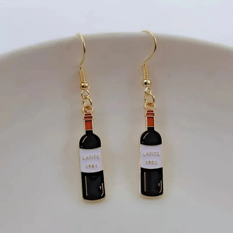 Wine Earrings, Beer Earrings, Handmade Asymmetric Earrings Jewelry Mini Food Jewelry Gifts for Wine and Beer Lovers