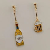 Wine Earrings, Beer Earrings, Handmade Asymmetric Earrings Jewelry Mini Food Jewelry Gifts for Wine and Beer Lovers