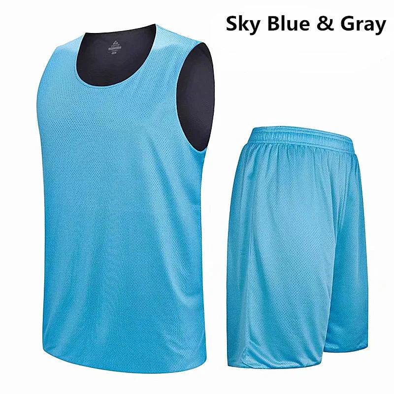 Double-Sided Wearable Basketball Jersey Sets Uniforms Sports Clothing Breathable Quick Dry Men Kids Basketball Training Suits