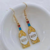 Wine Earrings, Beer Earrings, Handmade Asymmetric Earrings Jewelry Mini Food Jewelry Gifts for Wine and Beer Lovers