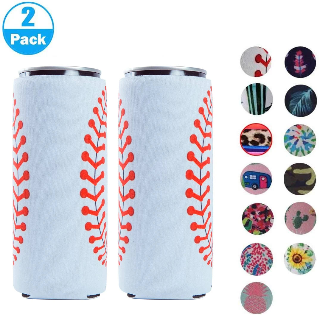 2Pack Skinny Can Cooler Bag, Wine Cooler Bag Beer Cooler for Bottles and Cans Colourful Neoprene Beer Coolies Beer Holders 12Oz