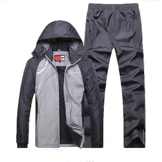 New Winter Sets plus Velvet Men Sport Suits Sportswear Set Fitness Warm Tracksuit Zip Pocket Casual Suit Male&