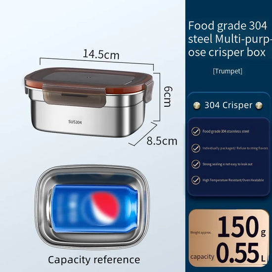 304 Stainless Steel Handle Bento Lunch Box Food Grade Refrigerator Storage Box Household Use Large Capacity Sealed Picnic Box