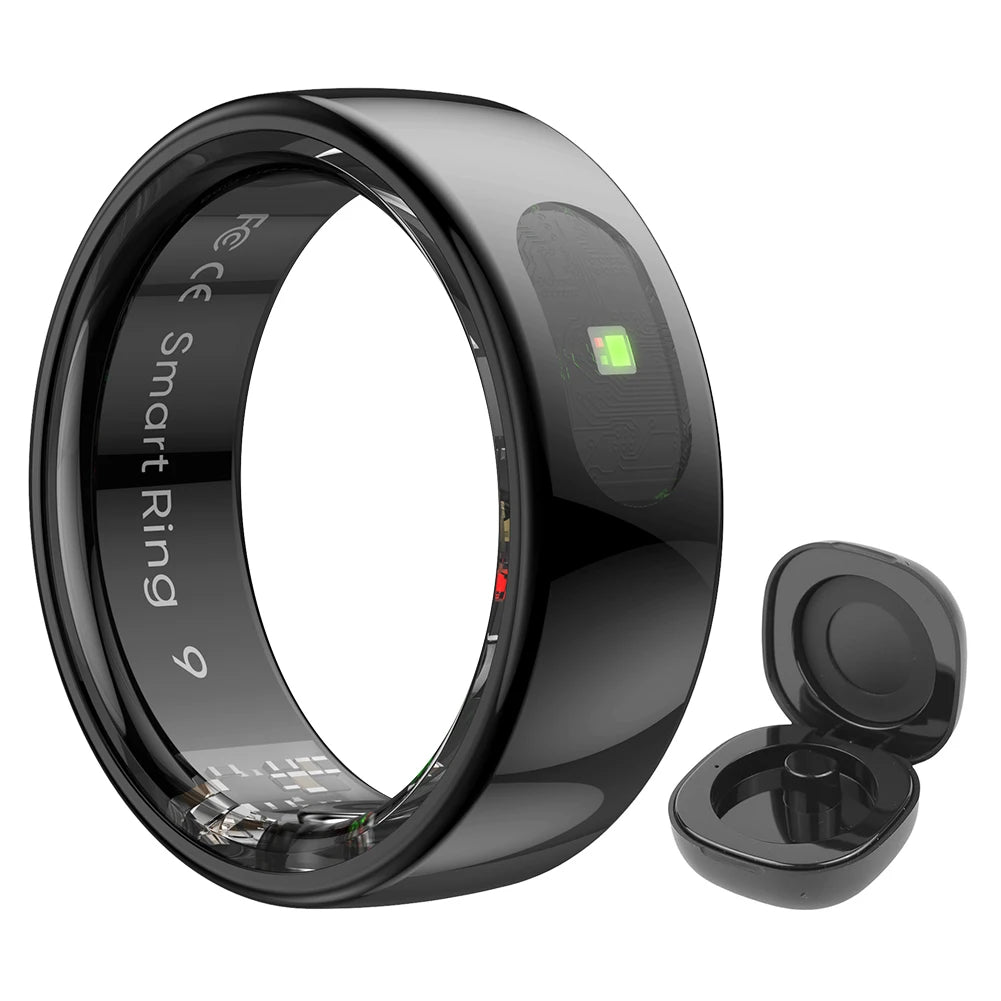 Smart Ring R08 Blood Oxygen Pressure Health Monitor 5ATM Waterproof Health and Sleep Monitor with Charging Case for Phone
