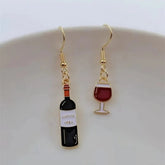Wine Earrings, Beer Earrings, Handmade Asymmetric Earrings Jewelry Mini Food Jewelry Gifts for Wine and Beer Lovers