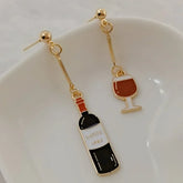 Wine Earrings, Beer Earrings, Handmade Asymmetric Earrings Jewelry Mini Food Jewelry Gifts for Wine and Beer Lovers