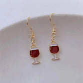 Wine Earrings, Beer Earrings, Handmade Asymmetric Earrings Jewelry Mini Food Jewelry Gifts for Wine and Beer Lovers