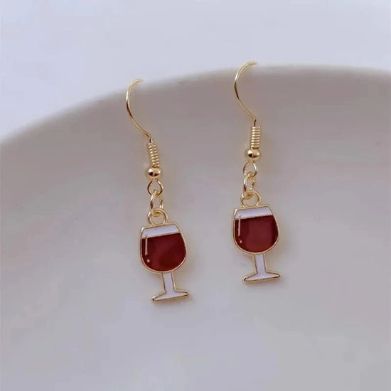 Wine Earrings, Beer Earrings, Handmade Asymmetric Earrings Jewelry Mini Food Jewelry Gifts for Wine and Beer Lovers