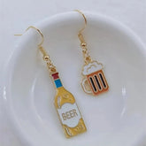 Wine Earrings, Beer Earrings, Handmade Asymmetric Earrings Jewelry Mini Food Jewelry Gifts for Wine and Beer Lovers