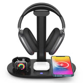 Headphone Stand with 4 in 1 Wireless Charger -Headset Holder & Station Dock for Apple Watch, Airpods Max/Pro/2/ Iphone 15/14/13