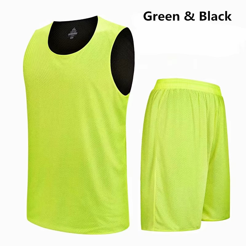 Double-Sided Wearable Basketball Jersey Sets Uniforms Sports Clothing Breathable Quick Dry Men Kids Basketball Training Suits