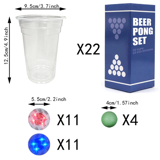 The Dark Beer Pong Set,Beer Pong Party Cup Set, LED Beer Pong Cups and Glow-In-The-Dark Balls,16 Oz,22 Set