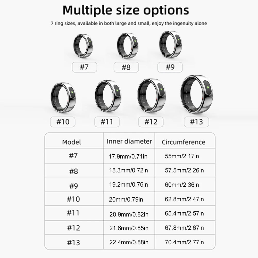 Smart Ring R08 Blood Oxygen Pressure Health Monitor 5ATM Waterproof Health and Sleep Monitor with Charging Case for Phone