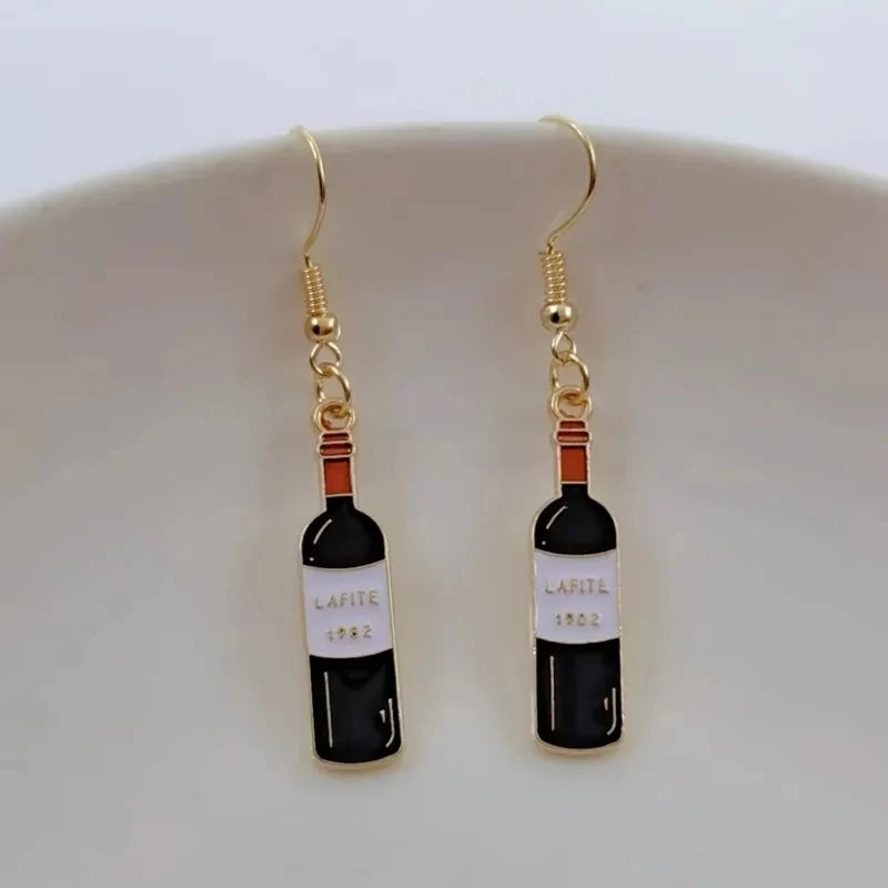 Wine Earrings, Beer Earrings, Handmade Asymmetric Earrings Jewelry Mini Food Jewelry Gifts for Wine and Beer Lovers
